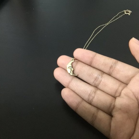 Solid 9k Gold Diamond Crescent Moon Necklace - Picture 4 of 7